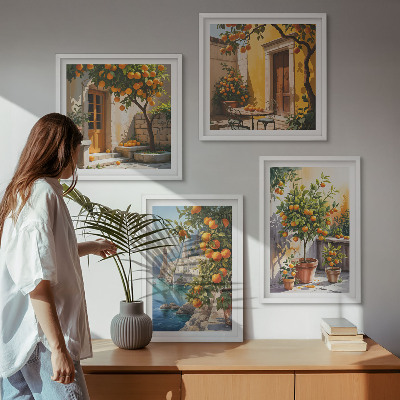 Paveikslų kompozicija ant sienos Nutapyti citrusinių vaisių peizažai