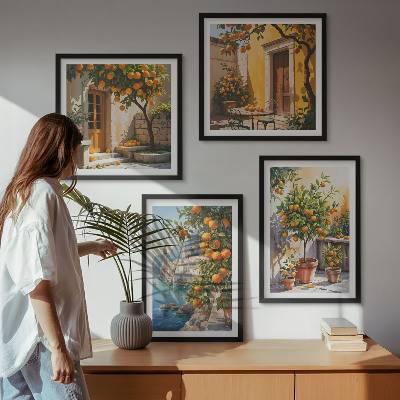 Paveikslų kompozicija ant sienos Nutapyti citrusinių vaisių peizažai