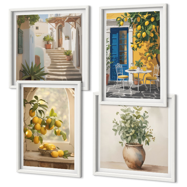 4 paveikslų rinkinys su rėmais Lemons miesto architektūra