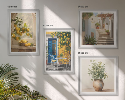 4 paveikslų rinkinys su rėmais Lemons miesto architektūra