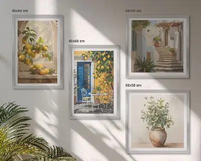 4 paveikslų rinkinys su rėmais „Lemons miesto architektūra“