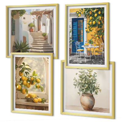 4 paveikslų rinkinys su rėmais Lemons miesto architektūra
