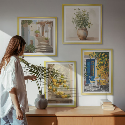 4 paveikslų rinkinys su rėmais Lemons miesto architektūra
