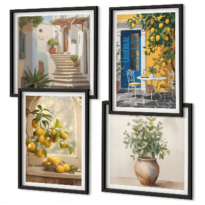 4 paveikslų rinkinys su rėmais Lemons miesto architektūra