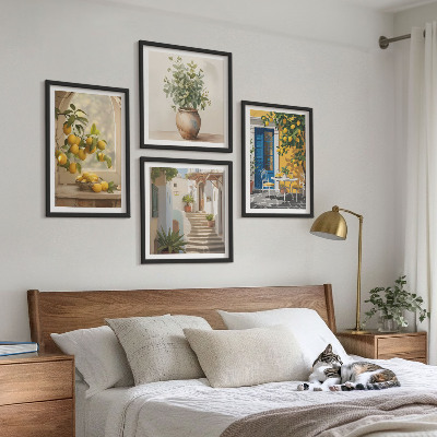 4 paveikslų rinkinys su rėmais Lemons miesto architektūra