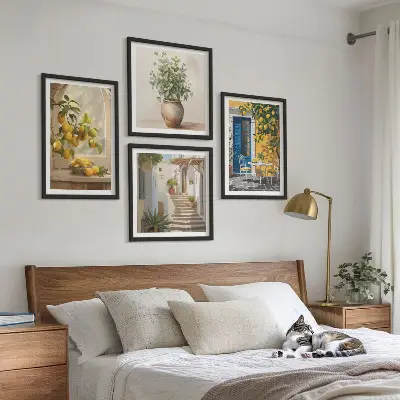 4 paveikslų rinkinys su rėmais „Lemons miesto architektūra“