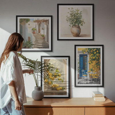 4 paveikslų rinkinys su rėmais Lemons miesto architektūra