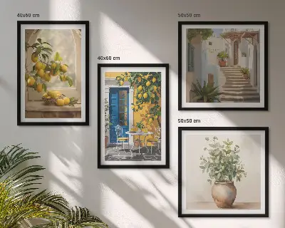 4 paveikslų rinkinys su rėmais „Lemons miesto architektūra“