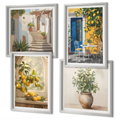 4 paveikslų rinkinys su rėmais Lemons miesto architektūra