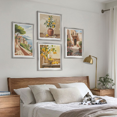 4 paveikslų rinkinys su rėmais Citrusiniai vaisiai virtuvėje