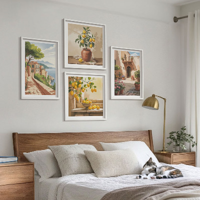 4 paveikslų rinkinys su rėmais Citrusiniai vaisiai virtuvėje