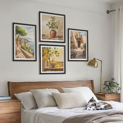 4 paveikslų rinkinys su rėmais Citrusiniai vaisiai virtuvėje