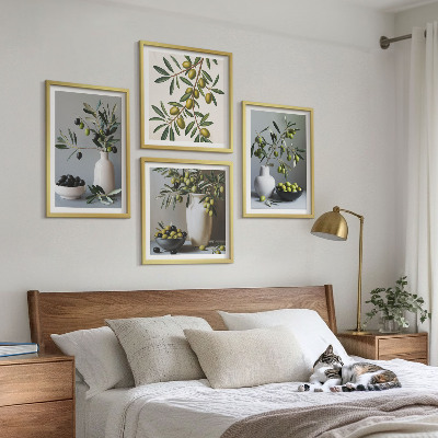 4 paveikslų rinkinys su rėmais Alyvuogės vazose prislopintų spalvų