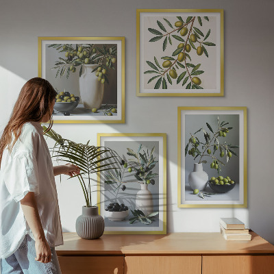 4 paveikslų rinkinys su rėmais Alyvuogės vazose prislopintų spalvų