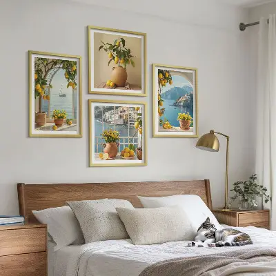 Jūros miesto citrinų žiedai 4 paveikslų rinkinys su rėmais