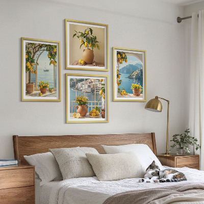 4 paveikslų rinkinys su rėmais Jūros miesto citrinų žiedai