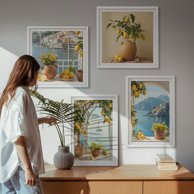 4 paveikslų rinkinys su rėmais Jūros miesto citrinų žiedai