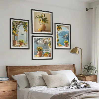 Jūros miesto citrinų žiedai 4 paveikslų rinkinys su rėmais