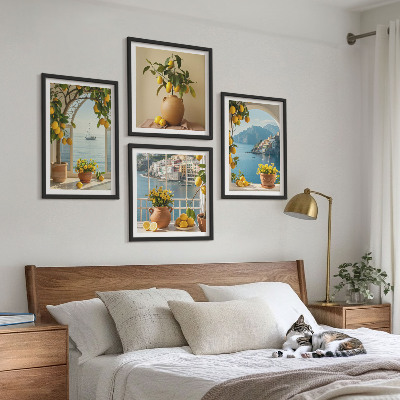 4 paveikslų rinkinys su rėmais Jūros miesto citrinų žiedai