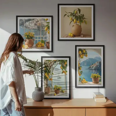 Jūros miesto citrinų žiedai 4 paveikslų rinkinys su rėmais