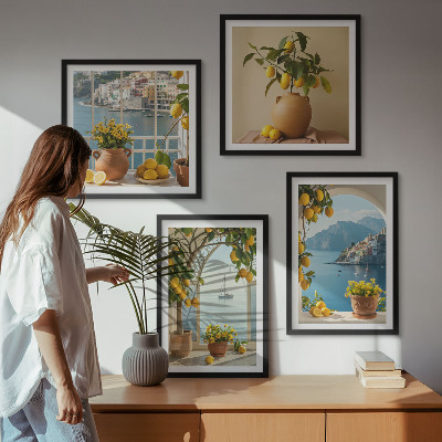 4 paveikslų rinkinys su rėmais Jūros miesto citrinų žiedai