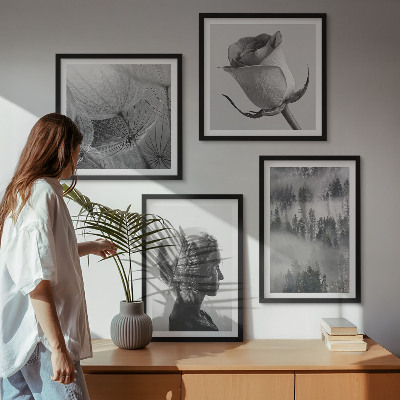 4 paveikslų rinkinys su rėmais Miško rūko moters portretas