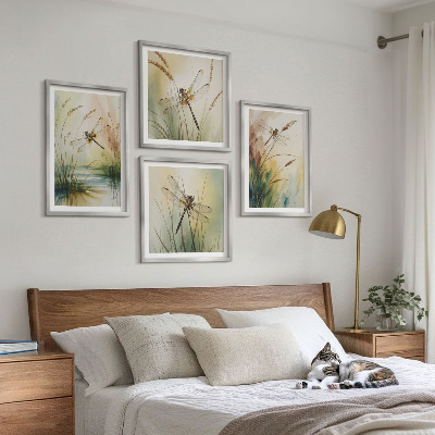4 paveikslų rinkinys su rėmais Laumžirgių žolės akvarelė