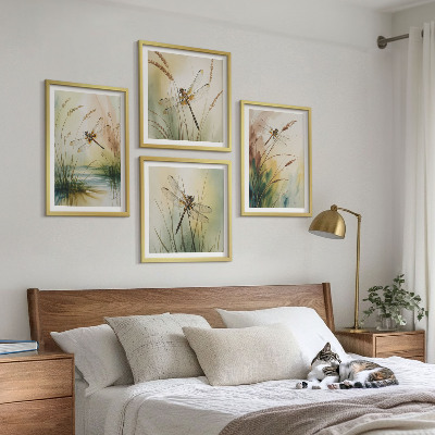 4 paveikslų rinkinys su rėmais Laumžirgių žolės akvarelė