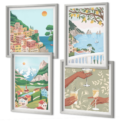 Paveikslų kompozicija ant sienos Pasteliniai pajūrio namai