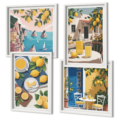 4 paveikslų rinkinys su rėmais Terasos saulės limonadas