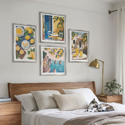4 paveikslų rinkinys su rėmais Terasos saulės limonadas
