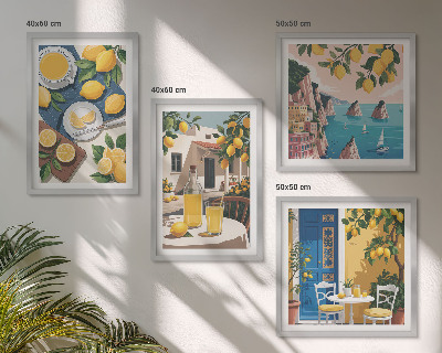 4 paveikslų rinkinys su rėmais Terasos saulės limonadas