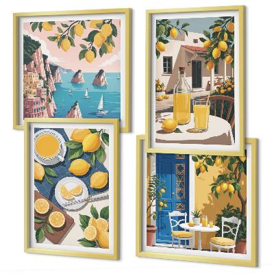 4 paveikslų rinkinys su rėmais Terasos saulės limonadas