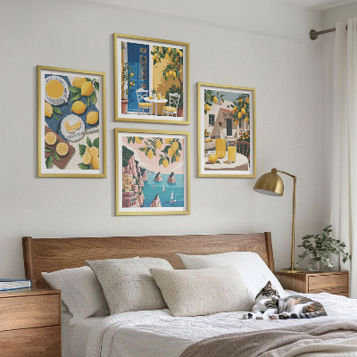4 paveikslų rinkinys su rėmais Terasos saulės limonadas