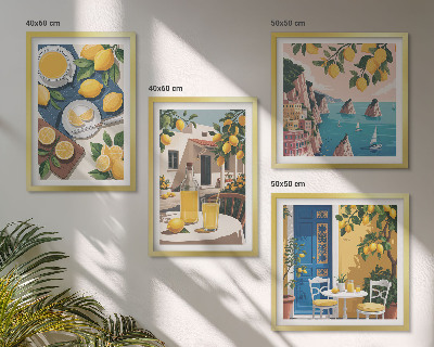 4 paveikslų rinkinys su rėmais Terasos saulės limonadas