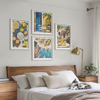 4 paveikslų rinkinys su rėmais Terasos saulės limonadas