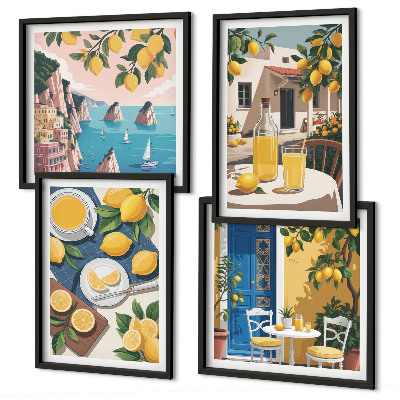4 paveikslų rinkinys su rėmais Terasos saulės limonadas
