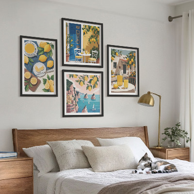 4 paveikslų rinkinys su rėmais Terasos saulės limonadas
