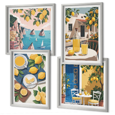 4 paveikslų rinkinys su rėmais Terasos saulės limonadas