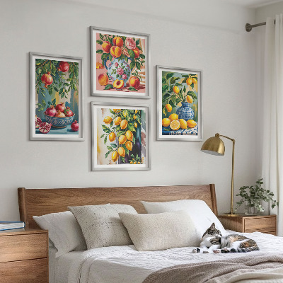 4 paveikslų rinkinys su rėmais Vaisių kompozicijos