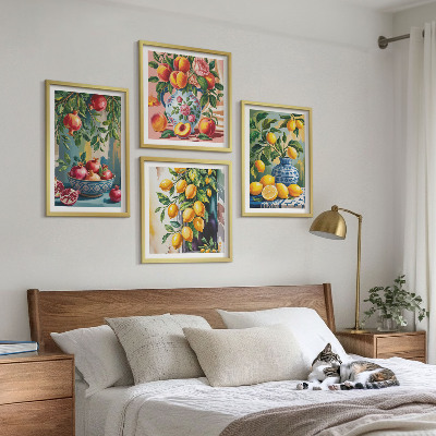 4 paveikslų rinkinys su rėmais Vaisių kompozicijos