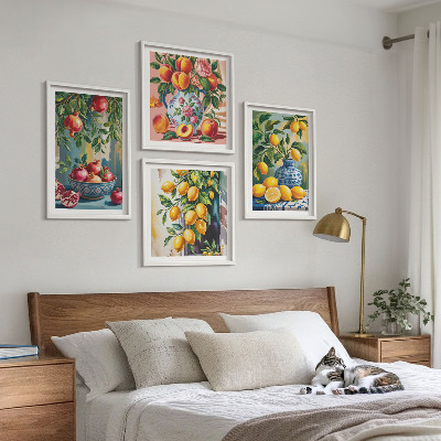 4 paveikslų rinkinys su rėmais Vaisių kompozicijos