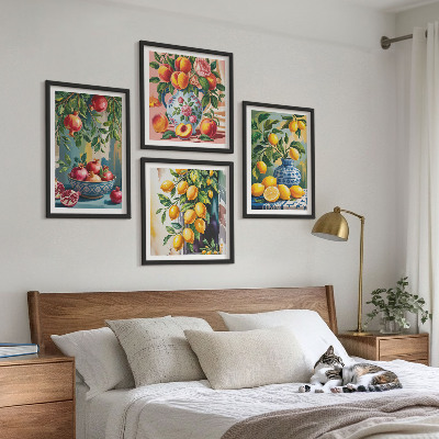 4 paveikslų rinkinys su rėmais Vaisių kompozicijos