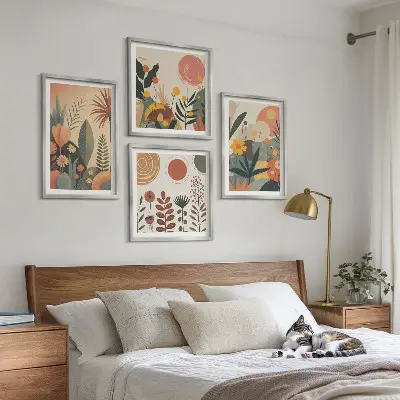 Daugiadalis paveikslas su rėmu boho stiliaus šilti augalų raštai