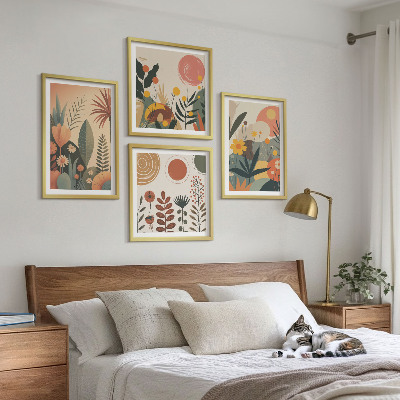 Daugiadalis paveikslas su rėmu Boho augalų šilti raštai