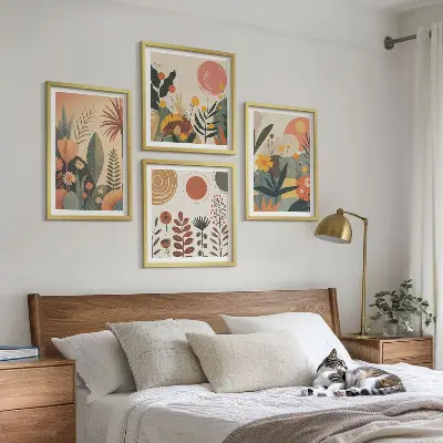 Daugiadalis paveikslas su rėmu boho stiliaus šilti augalų raštai