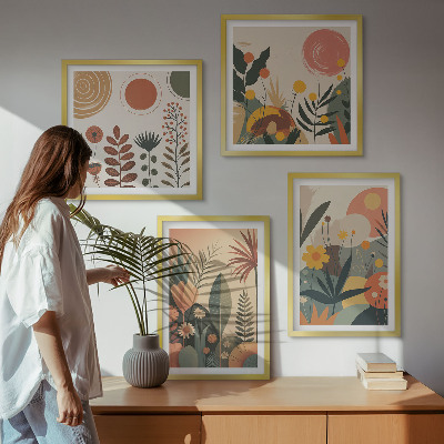 Daugiadalis paveikslas su rėmu Boho augalų šilti raštai