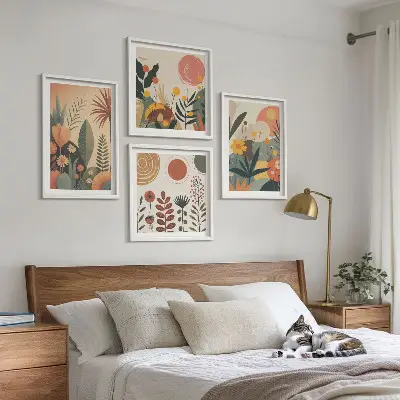 Daugiadalis paveikslas su rėmu boho stiliaus šilti augalų raštai