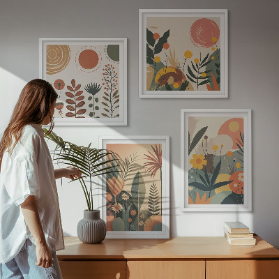 Daugiadalis paveikslas su rėmu Boho augalų šilti raštai