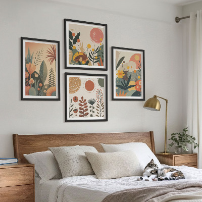 Daugiadalis paveikslas su rėmu Boho augalų šilti raštai